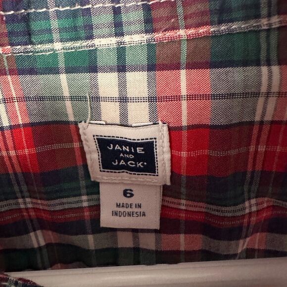 Janie and Jack Boys 6 Plaid Long Sleeve Button Down Shirt Christmas Holiday Red - Picture 3 of 3